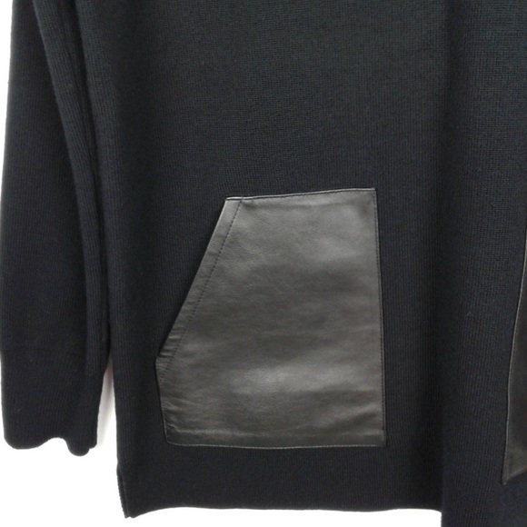 J.Crew 100% Merino Wool Leather Pocket Tunic Sweater Black Longline Style 02624 - Picture 6 of 16